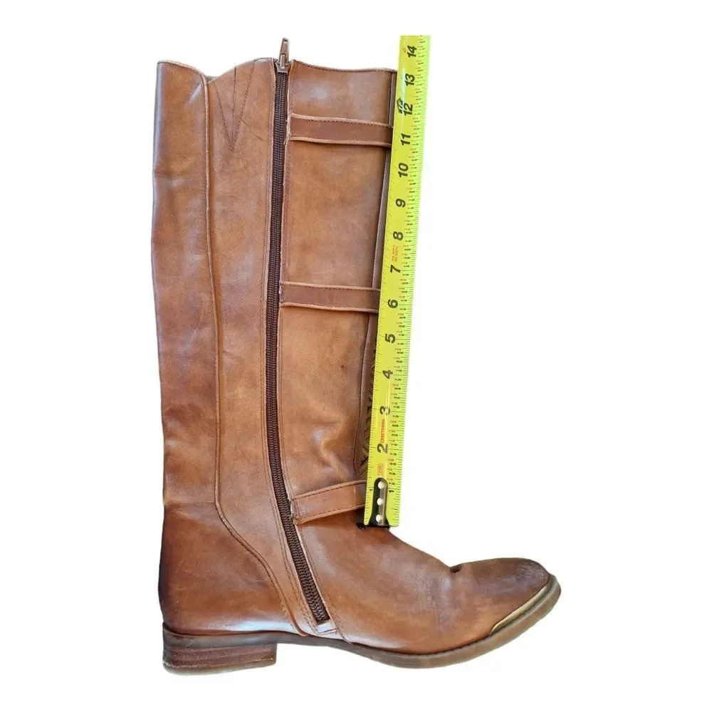 Gianni Bini Leather Knee High Riding Boots Cognac Brown Gold Buckles women's 6M